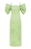 Leo Lin Arabella Puff-sleeve Maxi Dress In Green