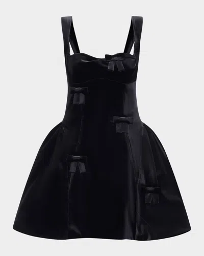 Leo Lin Ariel Velvet Bow-embellished Mini Dress In Black