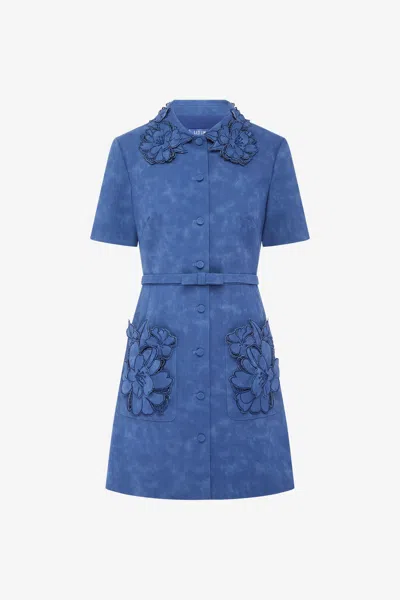 Leo Lin Ashley Appliqué Vegan Suede Mini Dress - Azure In Blue