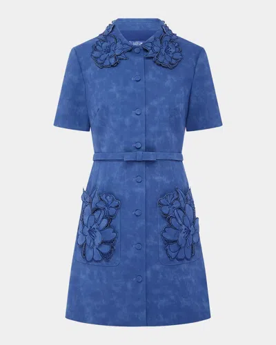 Leo Lin Ashley Floral Applique Vegan Suede Mini Shirtdress In Blue