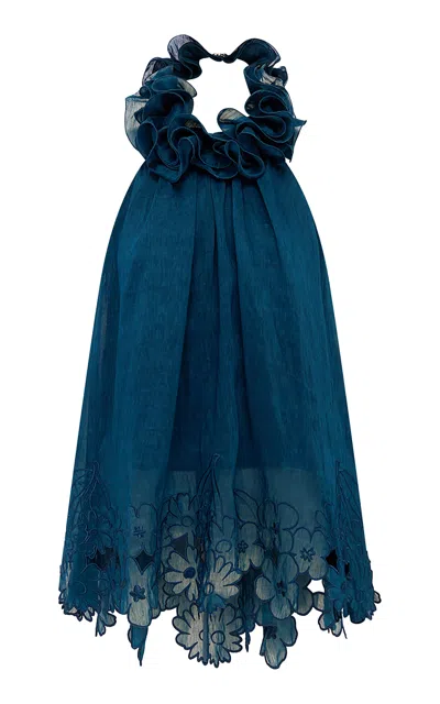 Leo Lin Aster Applique Halter Neck Top - Teal In Blue