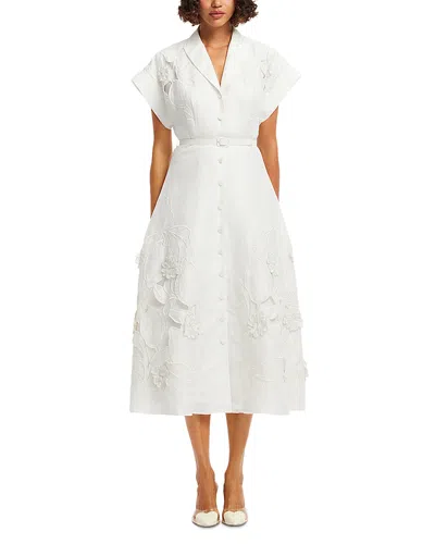 Leo Lin Aubrey Floral-embroidered Midi Shirtdress In Off-white