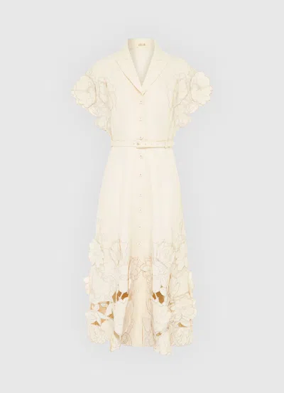 Leo Lin Aubrey Floral-embroidered Midi Shirtdress In Off-white