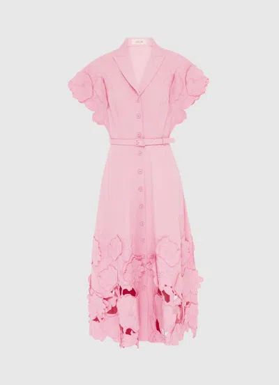 Leo Lin Aubrey Appliqué Shirt Midi Dress - Flamingo In Pink