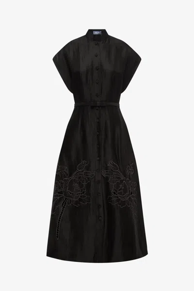 Leo Lin Aubrey Appliqué Shirt Midi Dress - Ebony