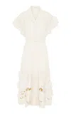 Leo Lin Aubrey Appliqué Shirt Midi Dress In Off-white