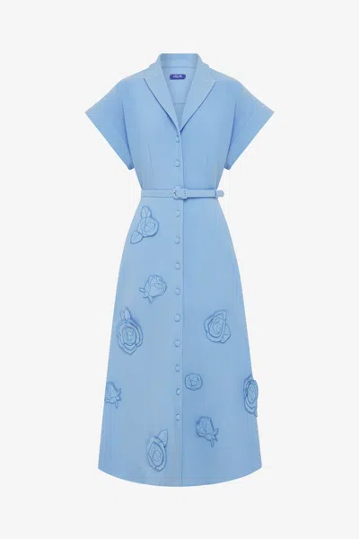 Leo Lin Aubrey Appliqué Shirt Midi Dress - Pastel Blue