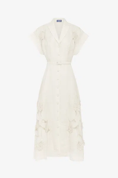 Leo Lin Aubrey Appliqué Shirt Midi Dress - Snow