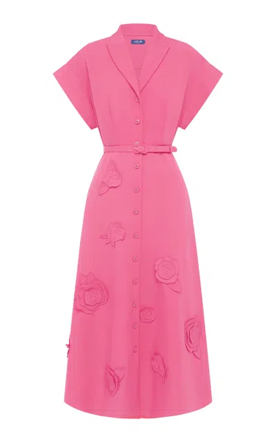 Leo Lin Aubrey Appliquéd Belted Midi Dress In Pink