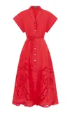 Leo Lin Aubrey Appliquéd Linen-blend Shirt Midi Dress