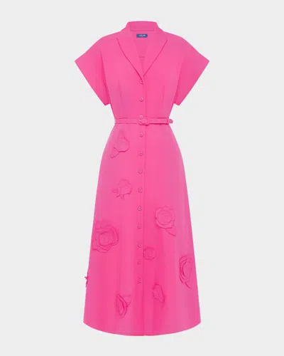Leo Lin Aubrey Belted Floral Applique Midi Dress In Pink