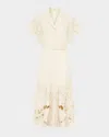 Leo Lin Aubrey Floral-embroidered Midi Shirtdress In Cream