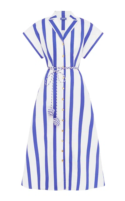 Leo Lin Aubrey Striped Cotton Shirt Midi Dress