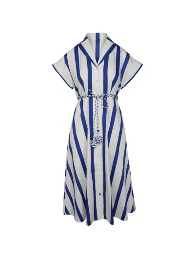 Leo Lin Aubrey Striped Midi Dress In Blue