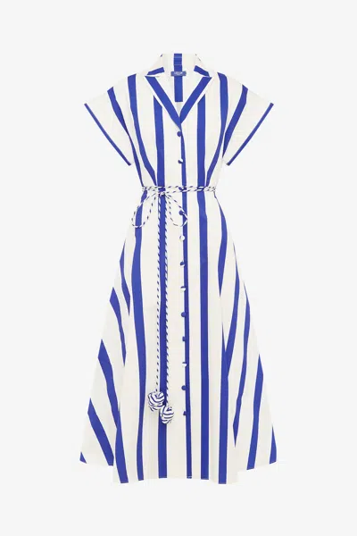 Leo Lin Aubrey Striped Shirt Midi Dress - Navy