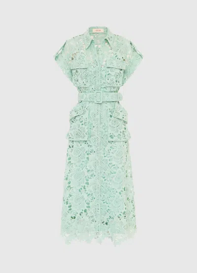 Leo Lin Audrey Lace Pocket Shirt Midi Dress - Pistachio In Green