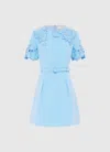 Leo Lin Aurélie Appliqué Short Sleeve Mini Dress - Cornflower Blue In Blue
