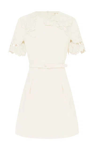 Leo Lin Aurélie Appliqué Short Sleeve Mini Dress In Off-white