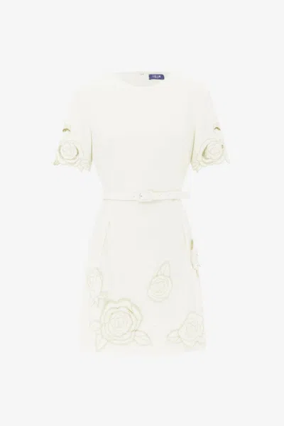 Leo Lin Aurelie Appliqué Short Sleeve Mini Dress - Vanilla