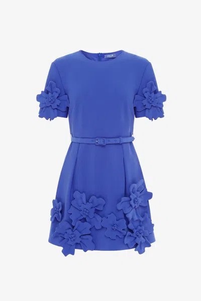 Leo Lin Aurelie Floral Appliqué Short Sleeve Mini Dress - Lapis