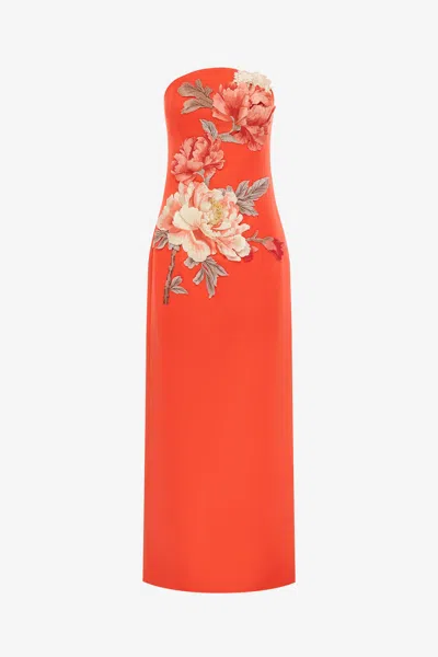 Leo Lin Ava Appliqué Floral Bustier Maxi Dress - Saffron