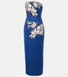 Leo Lin Ava Floral-appliqué Strapless Midi Dress In Blue