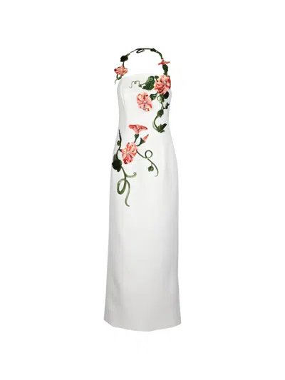 Leo Lin Ava Floral-appliqué Halterneck Maxi Dress In Animal Print