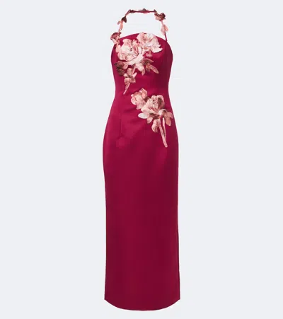 Leo Lin Ava Floral-appliqué Satin Bustier Dress In Pink