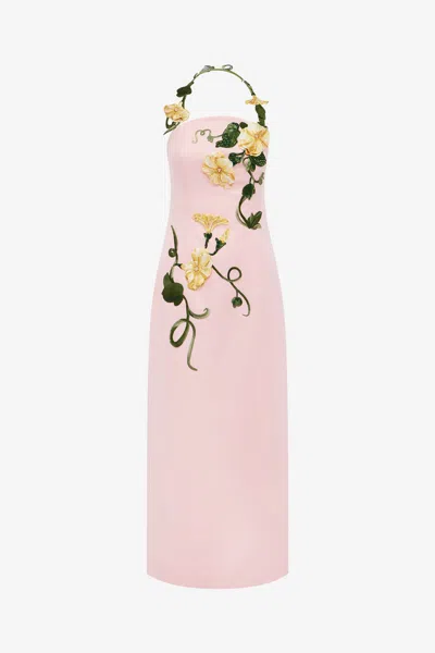 Leo Lin Ava Halterneck Appliqué Floral Bustier Maxi Dress - Vine Print In Pink