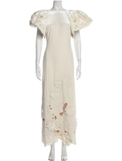 Pre-owned Leo Lin Bateau Neckline Long Dress W/ Tags In Neutrals
