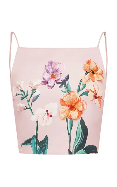 Leo Lin Bea Embroidered Faille Top In Pink