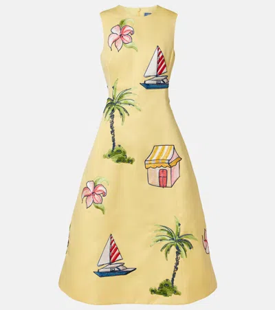 Leo Lin Beaded Patch-appliqué Midi Dress In Yellow