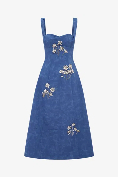 Leo Lin Beatrice Embellished Vegan Suede Midi Dress - Azure In Blue