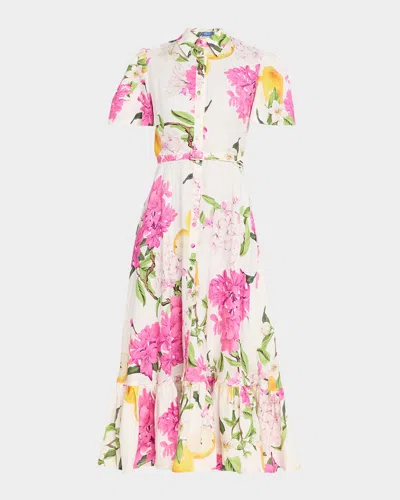 Leo Lin Becca Belted Floral-print Flounce Midi Dress In Multi