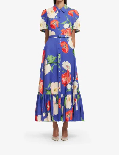 Leo Lin Becca Short Sleeve Dress In Tulip Blue In Multi