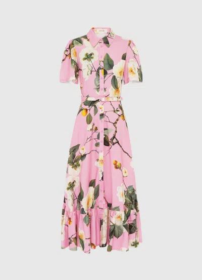 Leo Lin Becca Short Sleeve Midi Dress - Camelia Print In Pink