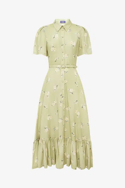 Leo Lin Becca Short Sleeve Midi Dress - Pistachio Rose Print In Green