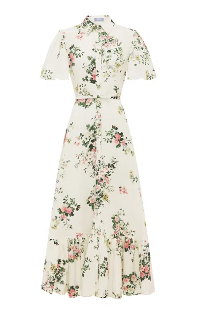 Leo Lin Becca Short Sleeve Midi Dress - Posy Print In Snow In White