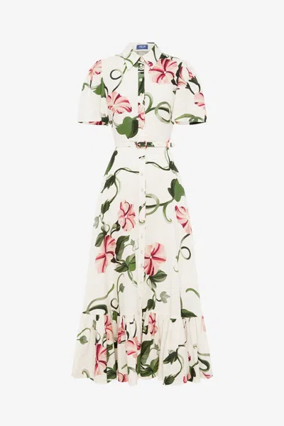 Leo Lin Becca Short Sleeve Midi Dress  - Vine Print In Snow In White
