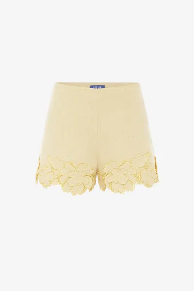 Leo Lin Belle Appliqué Tweed Shorts - Dusty Yellow