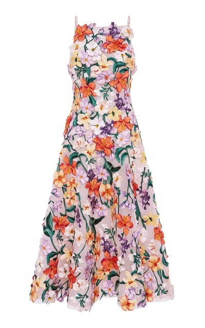 Leo Lin Bettina Hand-embroidered Midi Dress In Multi