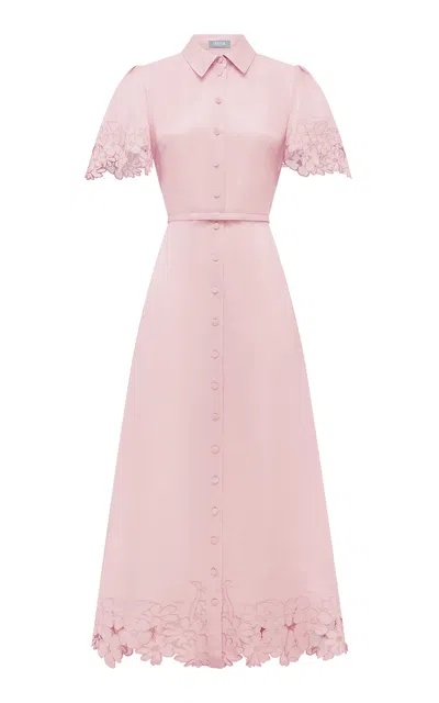 Leo Lin Bianca Applique Short Sleeve Midi Dress - Rose In Pink