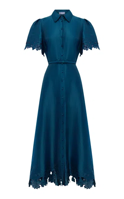 Leo Lin Bianca Applique Short Sleeve Midi Dress - Teal In Multi