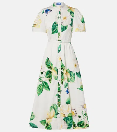 Leo Lin Bianca Floral Cotton Shirt Dress In White