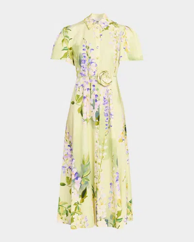 Leo Lin Bianca Floral-print Cotton Midi Shirtdress In Green