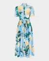 Leo Lin Bianca Pleated Floral-print Midi Shirtdress In Hydrangea In Cornflower Blue