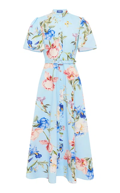 Leo Lin Bianca Printed Cotton Midi Dress In Light Blue