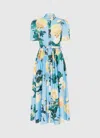 Leo Lin Bianca Pleated Floral-print Midi Shirtdress In Blue