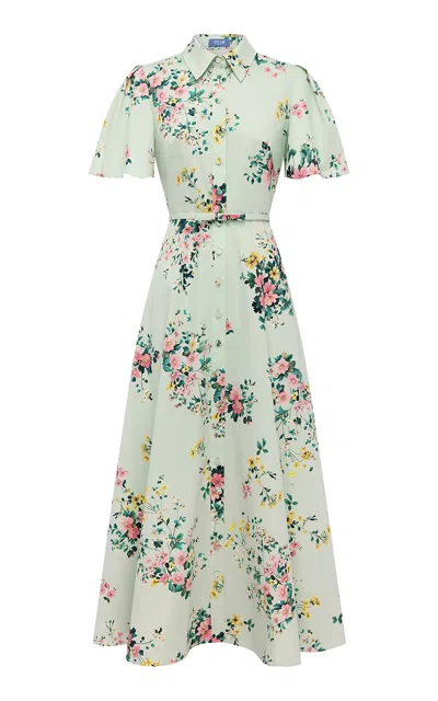 Leo Lin Bianca Short Sleeve Midi Dress - Posy Print In Mint In Pink