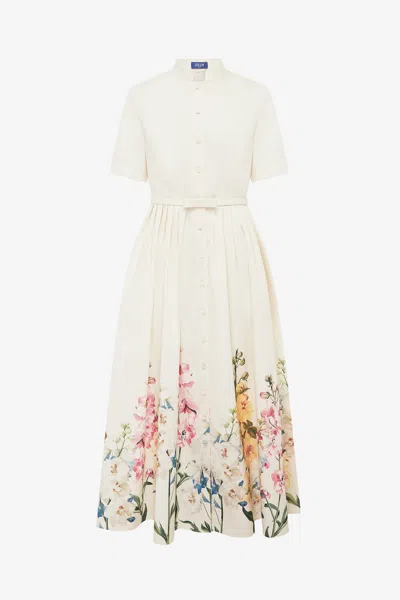 Leo Lin Bianca Short Sleeve Midi Dress - Snapdragon Print In Snow